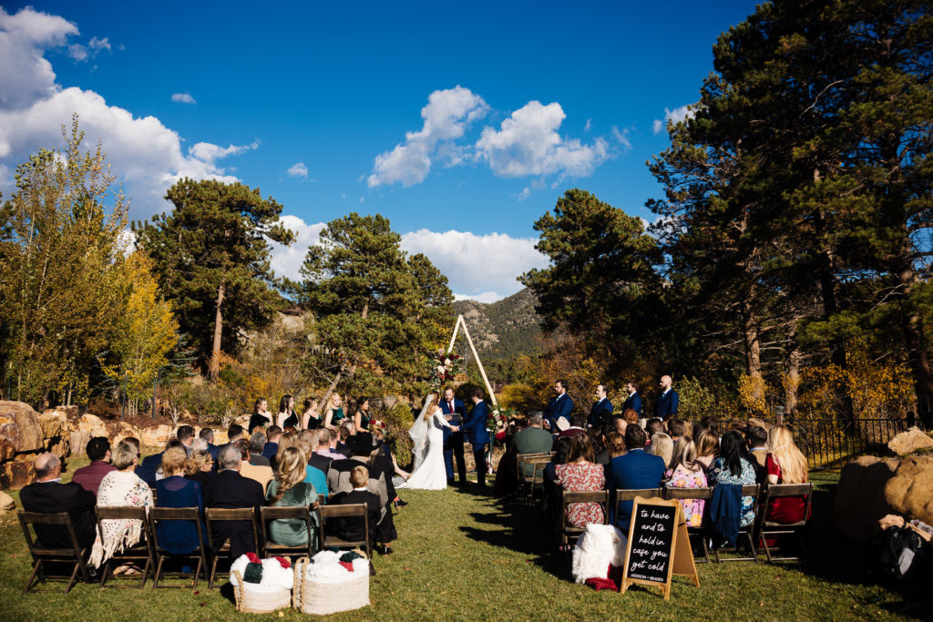 A view of the outdoor ceremony space at The Landing in Estes Park.